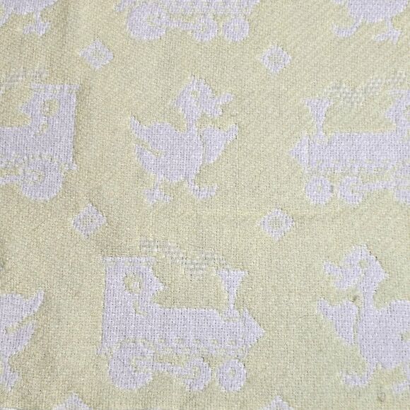 Vtg Baby Blanket Yellow White Ducks Train Waffle Fringe Japan 43"x43" FRIEMANIT - Picture 9 of 12